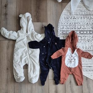 Carter's Three Pack Hooded One-Piece Footies - White, Navy, Rust